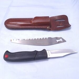 Vtg Kershaw 1095 L Blade Trader Knife Set Skinning Saw 8.5" Leather Sheath Japan